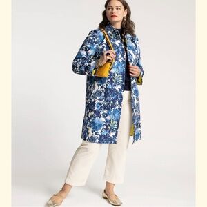 FRANCES VALENTINE Balmacaan Jacket Coat Topper in Abstract Thistle Size Large L